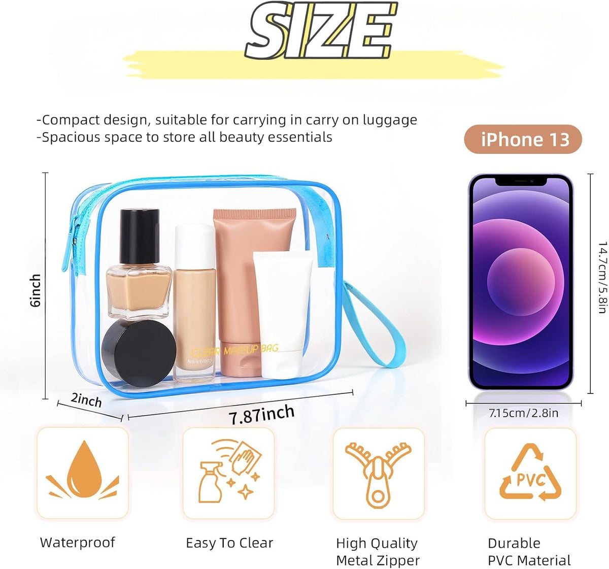 Clear Makeup Bag,2 Pack TSA Approved Toiletry Bag Tfor Women & Men