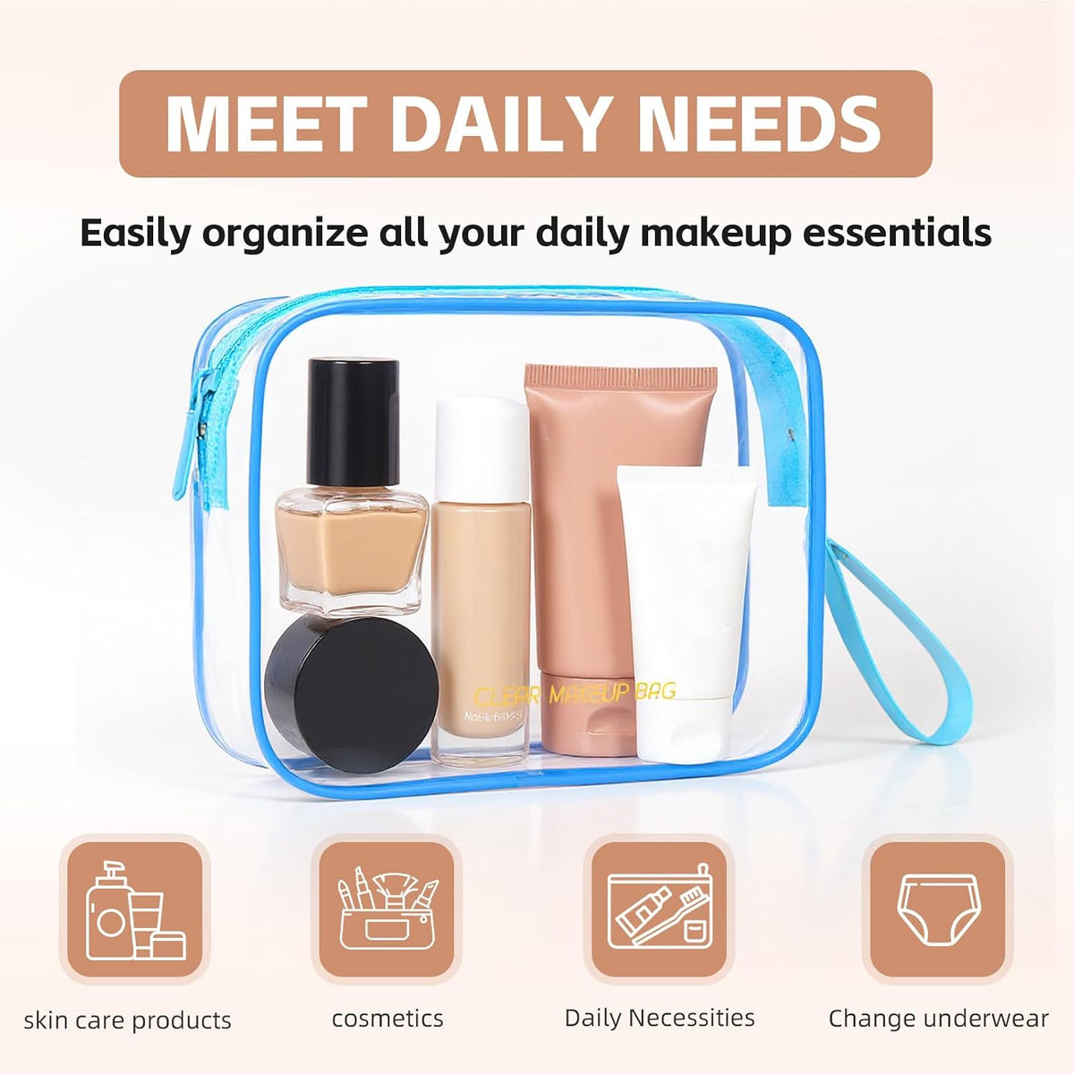 Clear Makeup Bag,2 Pack TSA Approved Toiletry Bag Tfor Women & Men