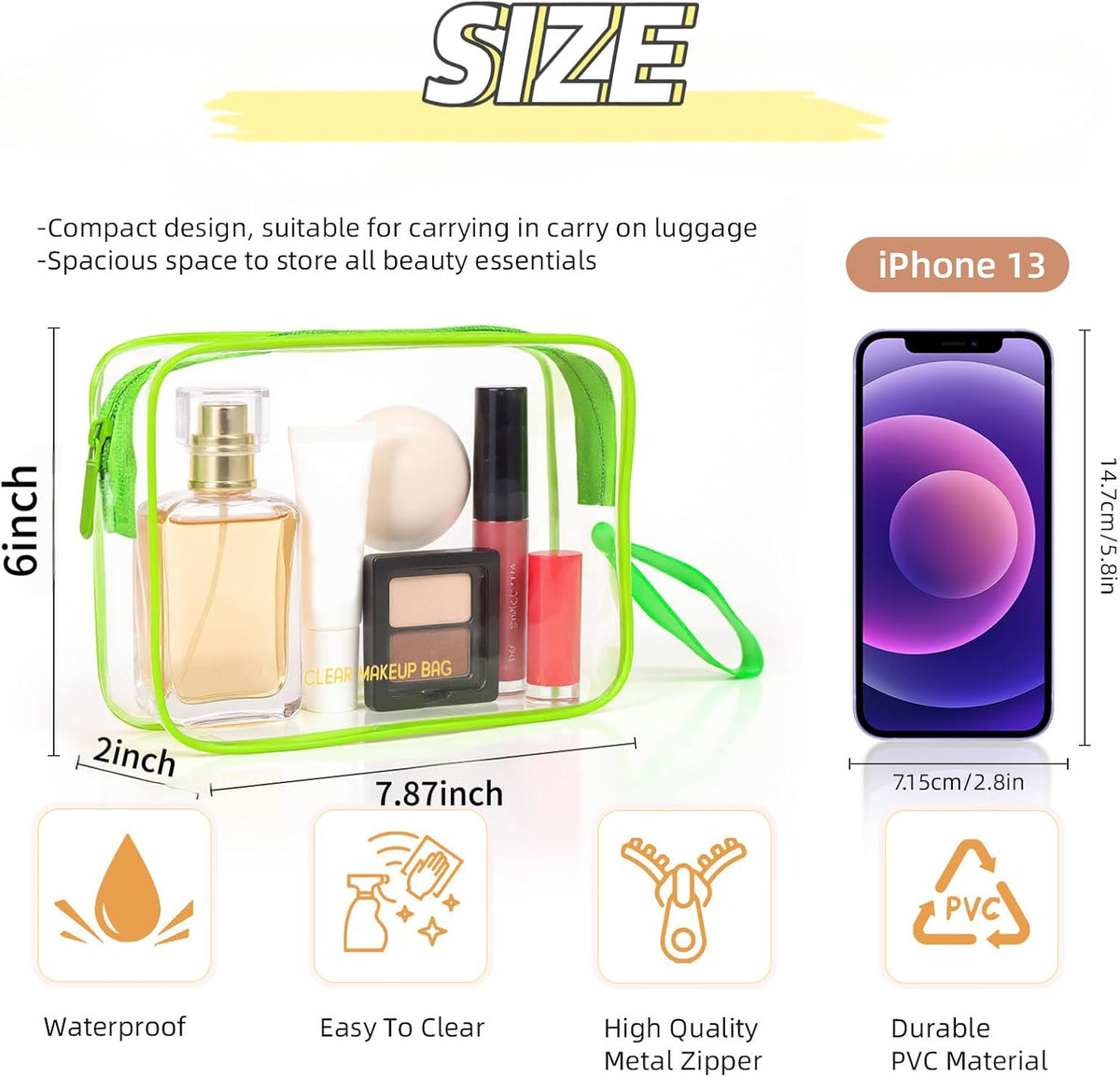 Clear Makeup Bag,2 Pack TSA Approved Toiletry Bag Tfor Women & Men