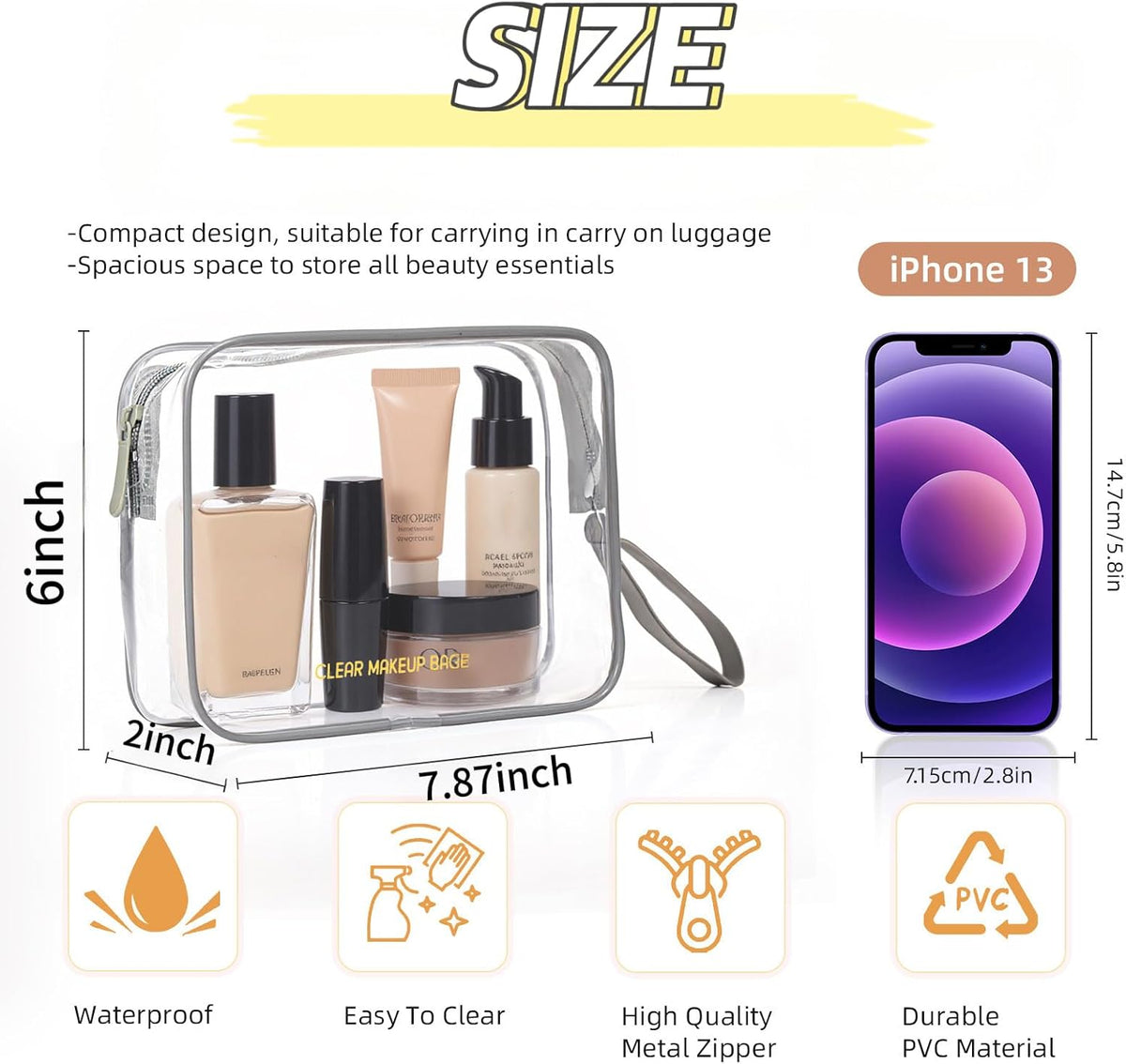 Clear Makeup Bag,2 Pack TSA Approved Toiletry Bag Tfor Women & Men