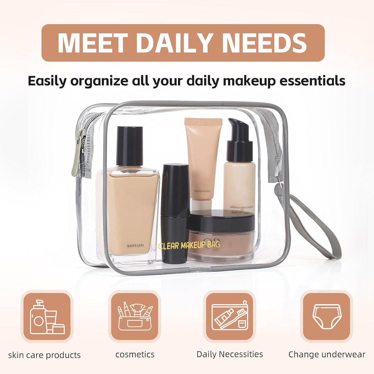 Clear Makeup Bag,2 Pack TSA Approved Toiletry Bag Tfor Women & Men