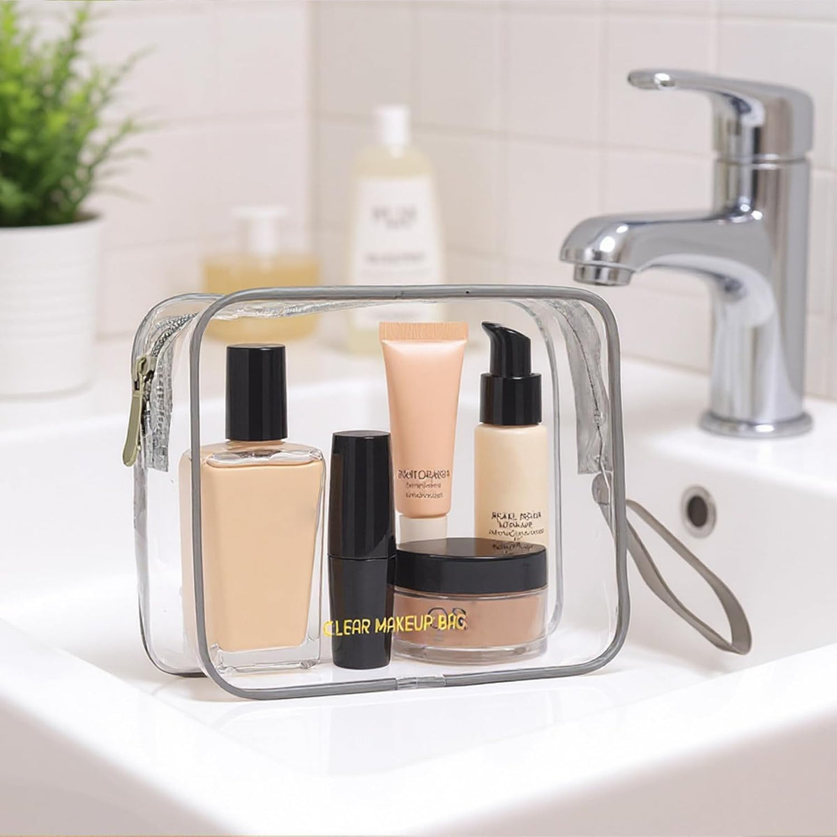 Clear Makeup Bag,2 Pack TSA Approved Toiletry Bag Tfor Women & Men