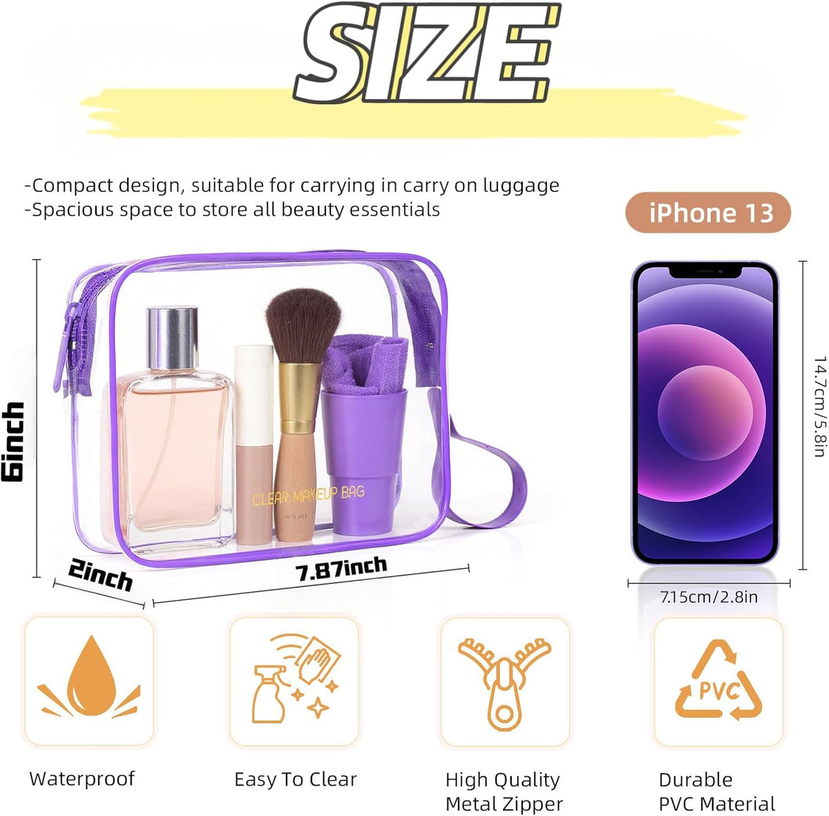 Clear Makeup Bag,2 Pack TSA Approved Toiletry Bag Tfor Women & Men