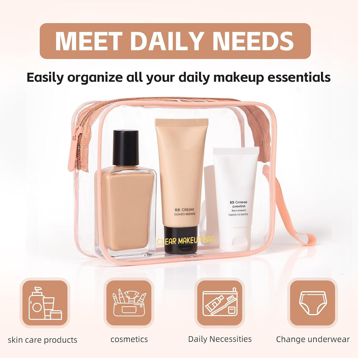 Clear Makeup Bag,2 Pack TSA Approved Toiletry Bag Tfor Women & Men