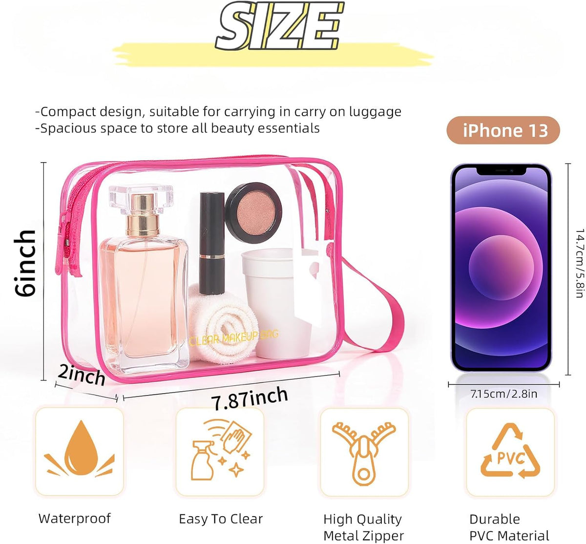 Clear Makeup Bag,2 Pack TSA Approved Toiletry Bag Tfor Women & Men