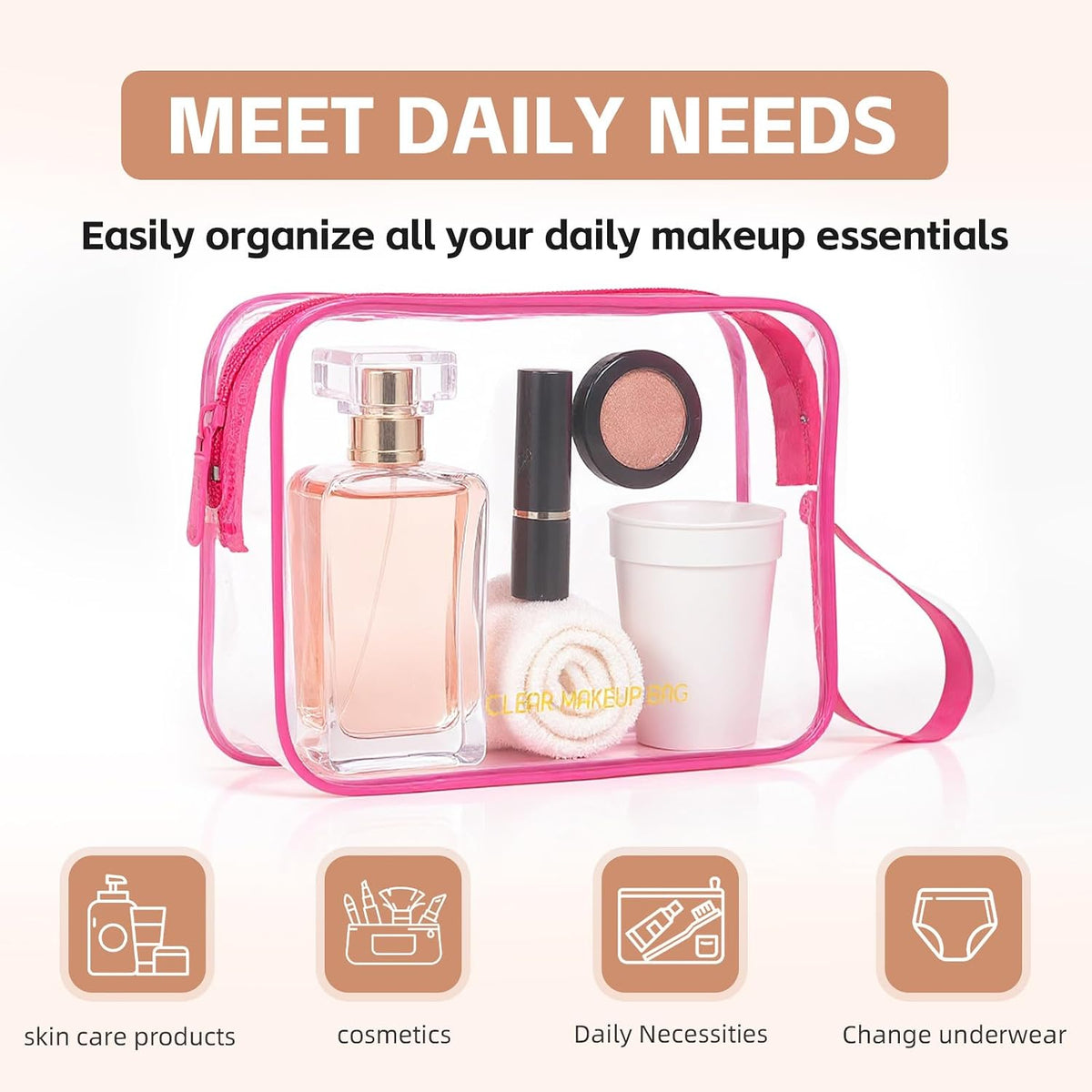 Clear Makeup Bag,2 Pack TSA Approved Toiletry Bag Tfor Women & Men