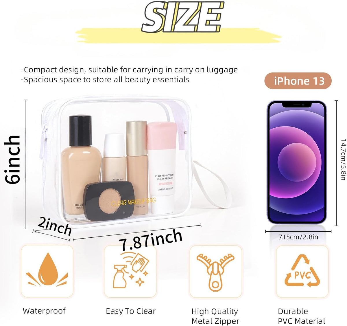 Clear Makeup Bag,2 Pack TSA Approved Toiletry Bag Tfor Women & Men
