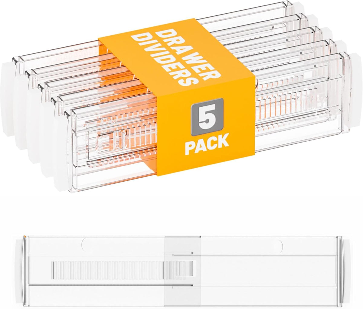 5 Pack 3.2 Inch Shallow Acrylic Drawer Divider for Clothes -Expandable from 12.3-17''-Adjustable Dresser Drawer Divider for Baby Clothing,Underwear,Clear in Drawer Separators for Kitchen,Office