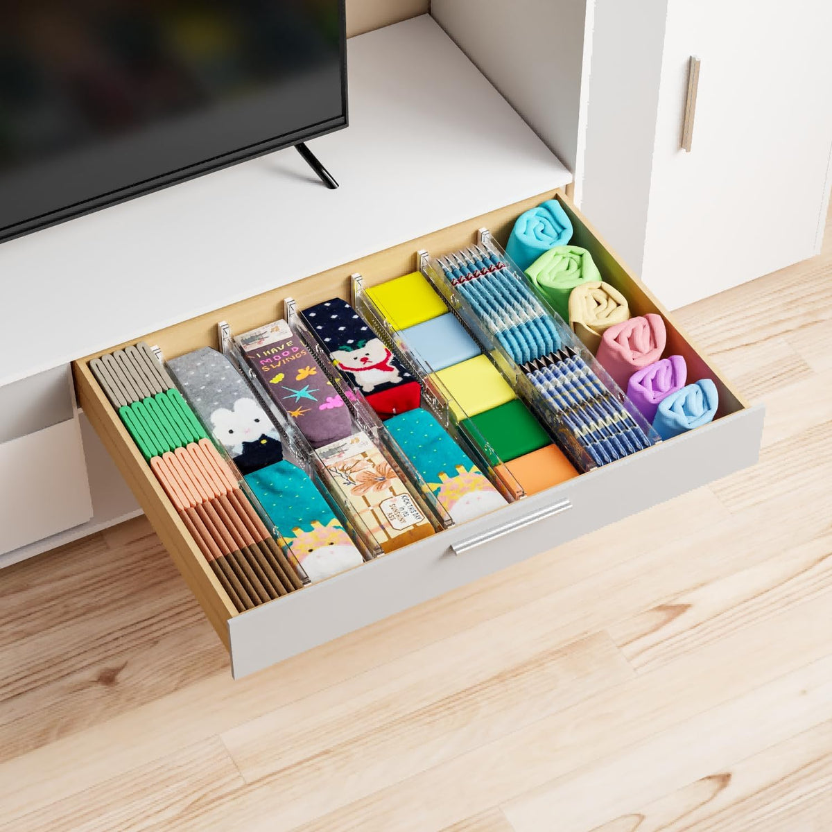 5 Pack 3.2 Inch Shallow Acrylic Drawer Divider for Clothes -Expandable from 12.3-17''-Adjustable Dresser Drawer Divider for Baby Clothing,Underwear,Clear in Drawer Separators for Kitchen,Office