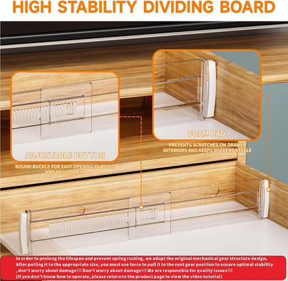 5 Pack 3.2 Inch Shallow Acrylic Drawer Divider for Clothes -Expandable from 12.3-17''-Adjustable Dresser Drawer Divider for Baby Clothing,Underwear,Clear in Drawer Separators for Kitchen,Office