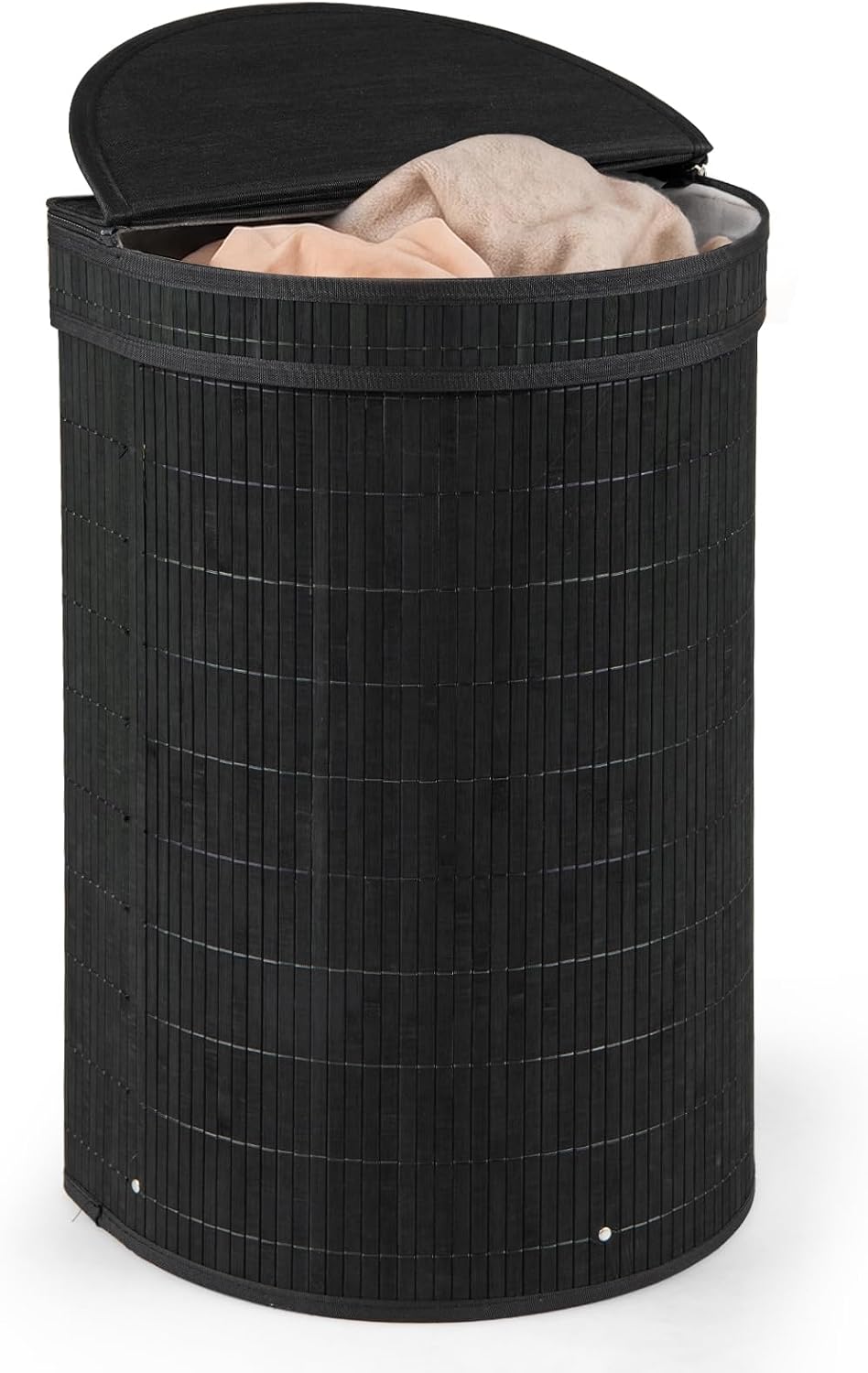 Bamboo Laundry Hamper with Zippered Lid, 16 Gal Large Capacity Clothes Hamper w/Removable Liner, Half Moon Laundry Basket for Bedroom, Bathroom, Laundry Room (Natural)