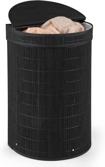 Bamboo Laundry Hamper with Zippered Lid, 16 Gal Large Capacity Clothes Hamper w/Removable Liner, Half Moon Laundry Basket for Bedroom, Bathroom, Laundry Room (Natural)