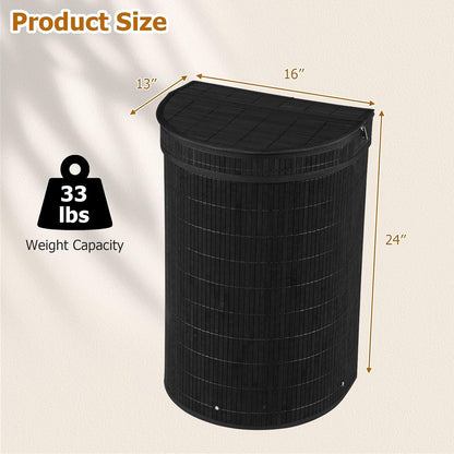 Bamboo Laundry Hamper with Zippered Lid, 16 Gal Large Capacity Clothes Hamper w/Removable Liner, Half Moon Laundry Basket for Bedroom, Bathroom, Laundry Room (Natural)