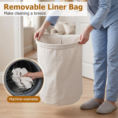 Bamboo Laundry Hamper with Zippered Lid, 16 Gal Large Capacity Clothes Hamper w/Removable Liner, Half Moon Laundry Basket for Bedroom, Bathroom, Laundry Room (Natural)