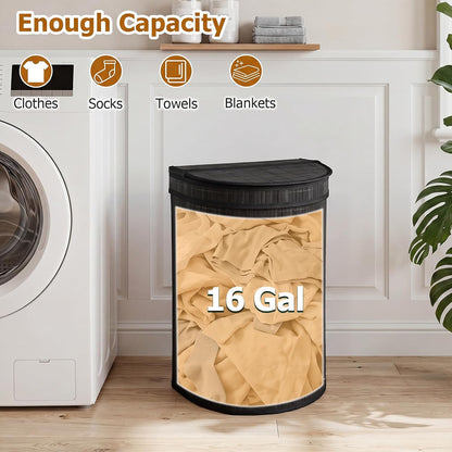 Bamboo Laundry Hamper with Zippered Lid, 16 Gal Large Capacity Clothes Hamper w/Removable Liner, Half Moon Laundry Basket for Bedroom, Bathroom, Laundry Room (Natural)