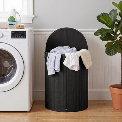 Bamboo Laundry Hamper with Zippered Lid, 16 Gal Large Capacity Clothes Hamper w/Removable Liner, Half Moon Laundry Basket for Bedroom, Bathroom, Laundry Room (Natural)