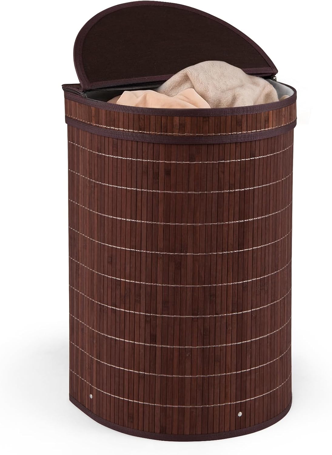 Bamboo Laundry Hamper with Zippered Lid, 16 Gal Large Capacity Clothes Hamper w/Removable Liner, Half Moon Laundry Basket for Bedroom, Bathroom, Laundry Room (Natural)