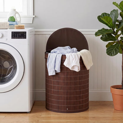 Bamboo Laundry Hamper with Zippered Lid, 16 Gal Large Capacity Clothes Hamper w/Removable Liner, Half Moon Laundry Basket for Bedroom, Bathroom, Laundry Room (Natural)