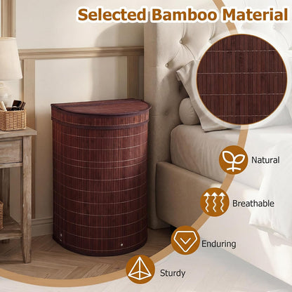 Bamboo Laundry Hamper with Zippered Lid, 16 Gal Large Capacity Clothes Hamper w/Removable Liner, Half Moon Laundry Basket for Bedroom, Bathroom, Laundry Room (Natural)