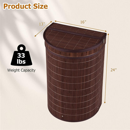 Bamboo Laundry Hamper with Zippered Lid, 16 Gal Large Capacity Clothes Hamper w/Removable Liner, Half Moon Laundry Basket for Bedroom, Bathroom, Laundry Room (Natural)