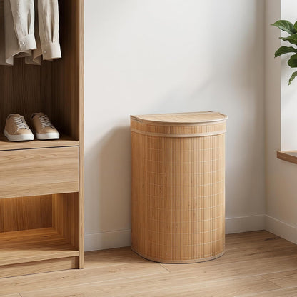 Bamboo Laundry Hamper with Zippered Lid, 16 Gal Large Capacity Clothes Hamper w/Removable Liner, Half Moon Laundry Basket for Bedroom, Bathroom, Laundry Room (Natural)