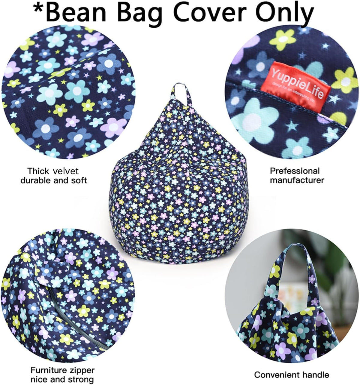 Stuffed Animal Storage Bean Bag Cover, 27" Velvet Toy Organizer