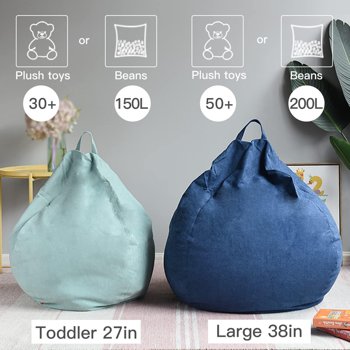 Stuffed Animal Storage Bean Bag Cover, 27" Velvet Toy Organizer