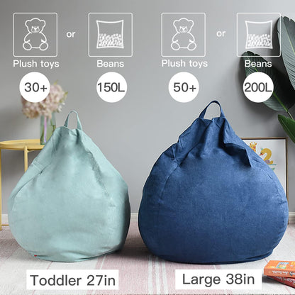Stuffed Animal Storage Bean Bag Cover, 27" Velvet Toy Organizer