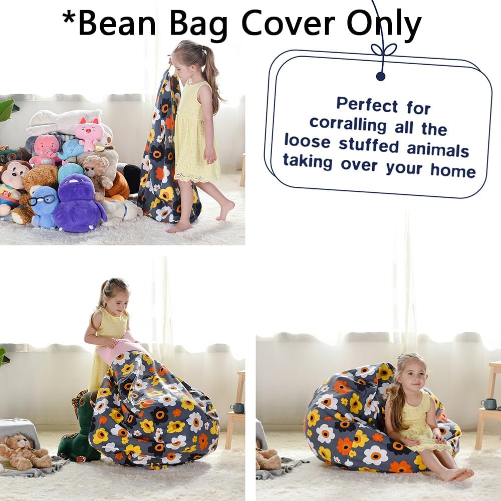 Stuffed Animal Storage Bean Bag Cover, 27" Velvet Toy Organizer