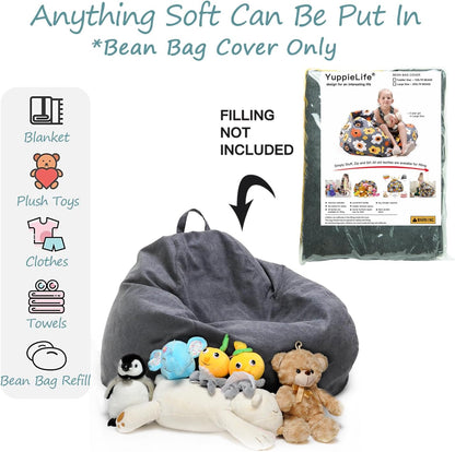 Stuffed Animal Storage Bean Bag Cover, 27" Velvet Toy Organizer