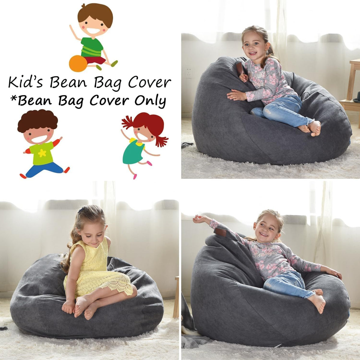 Stuffed Animal Storage Bean Bag Cover, 27" Velvet Toy Organizer