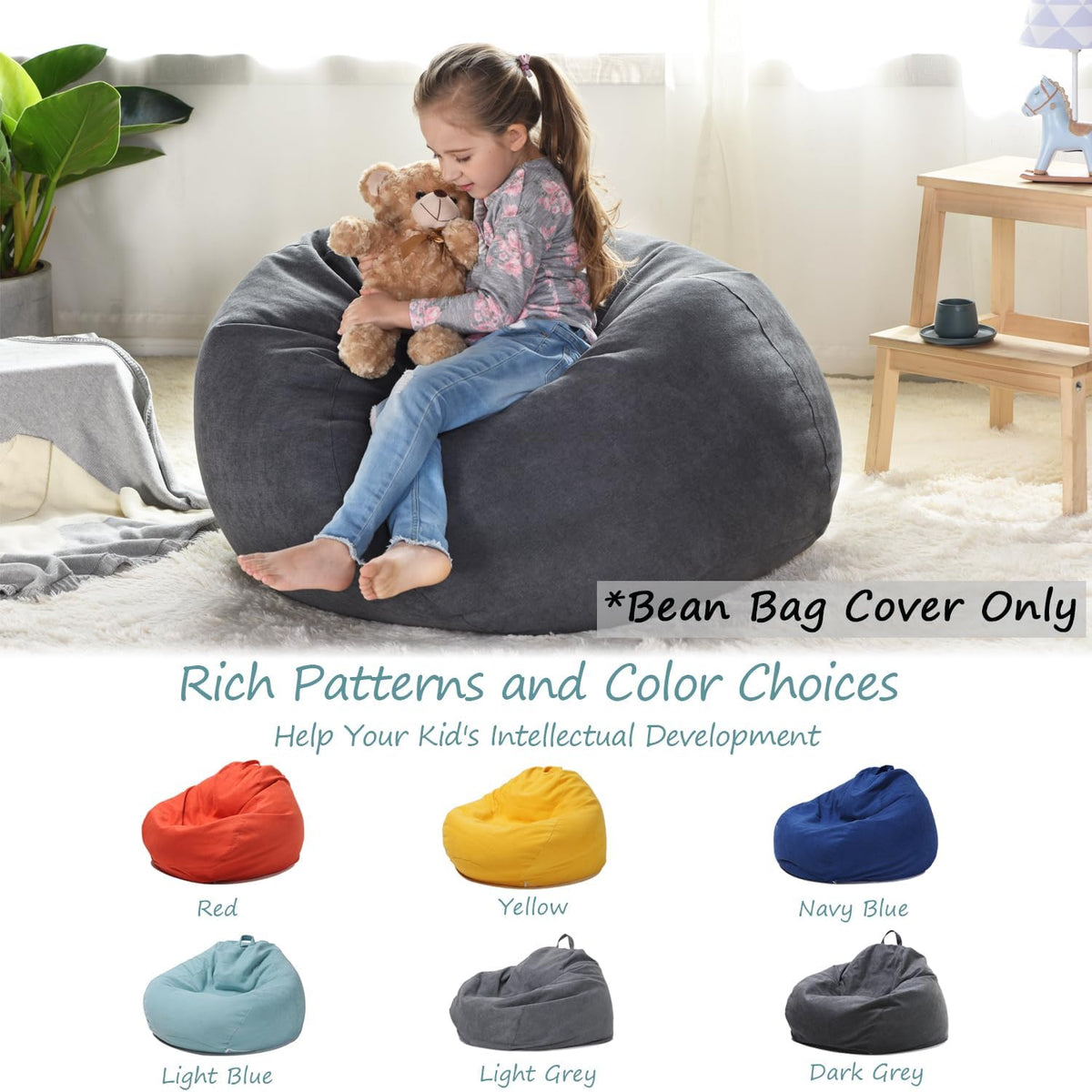 Stuffed Animal Storage Bean Bag Cover, 27" Velvet Toy Organizer