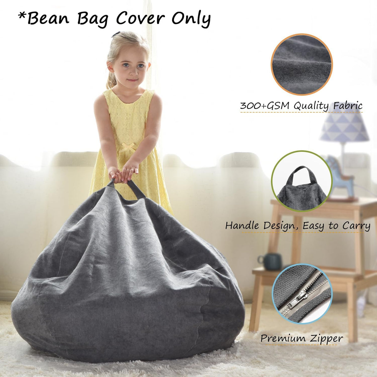 Stuffed Animal Storage Bean Bag Cover, 27" Velvet Toy Organizer