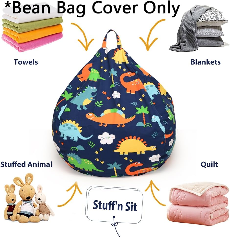 Stuffed Animal Storage Bean Bag Cover, 27" Velvet Toy Organizer