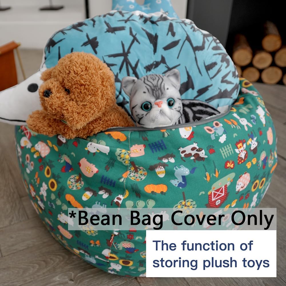 Stuffed Animal Storage Bean Bag Cover, 27" Velvet Toy Organizer