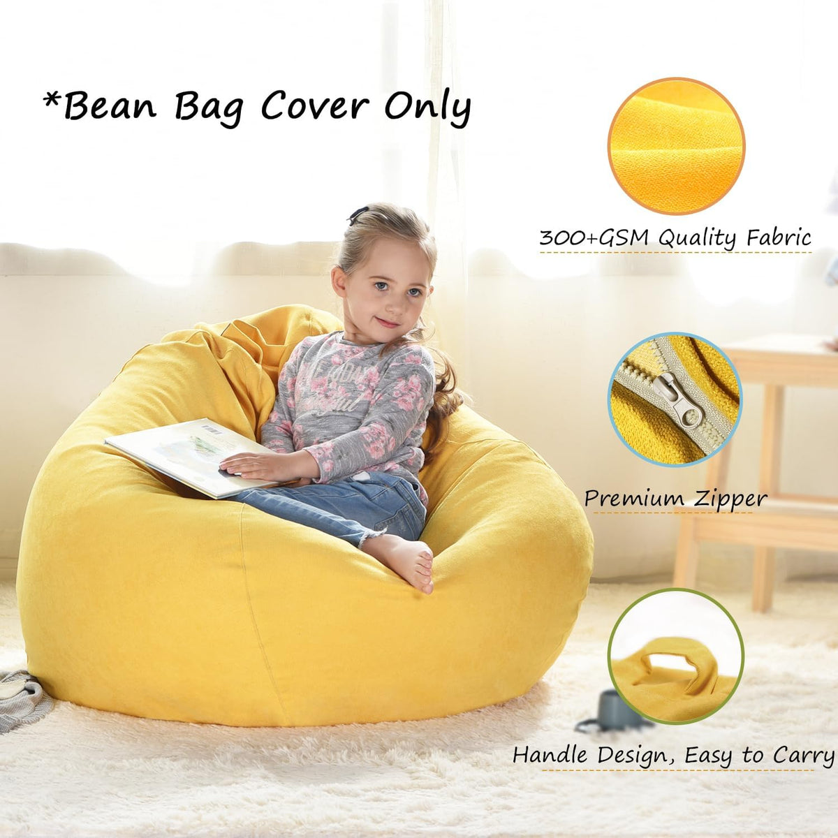 Stuffed Animal Storage Bean Bag Cover, 27" Velvet Toy Organizer