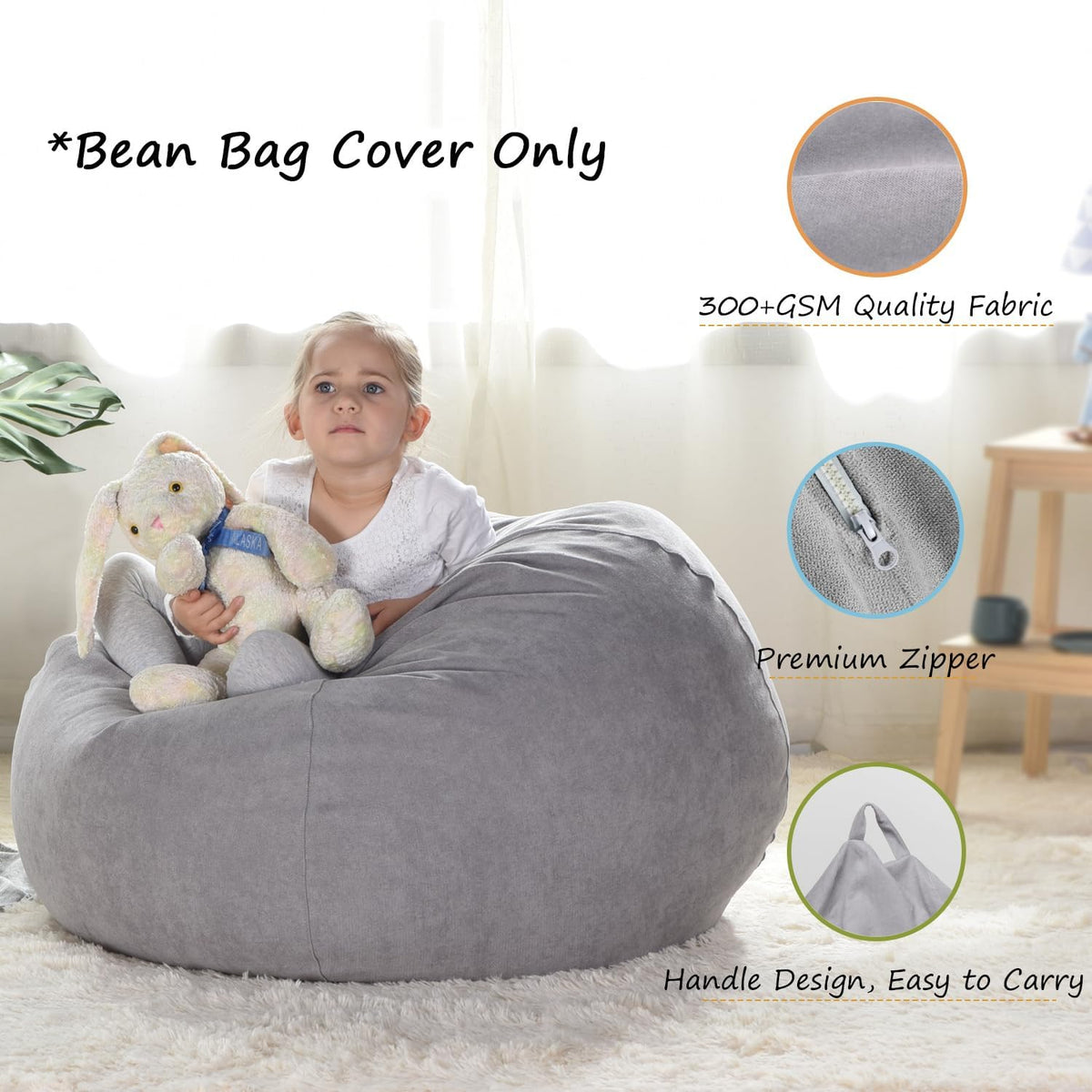 Stuffed Animal Storage Bean Bag Cover, 27" Velvet Toy Organizer