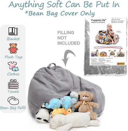 Stuffed Animal Storage Bean Bag Cover, 27" Velvet Toy Organizer