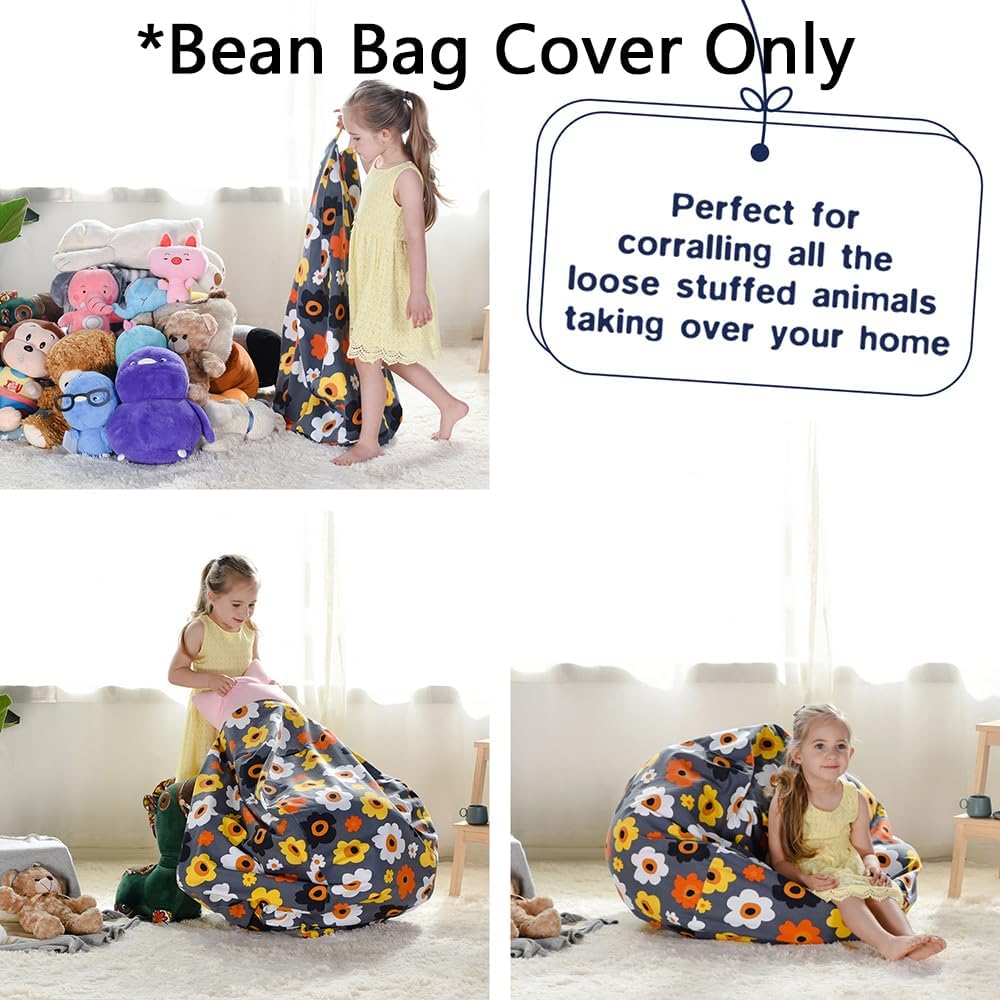 Stuffed Animal Storage Bean Bag Cover, 27" Velvet Toy Organizer