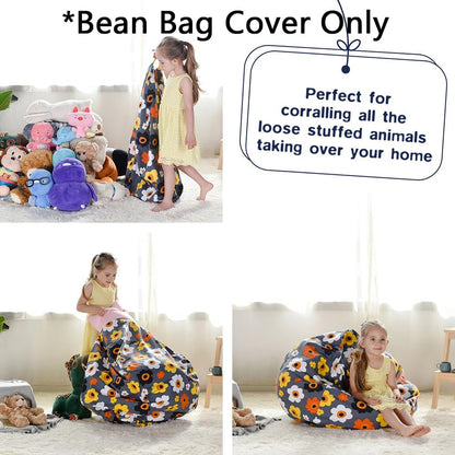 Stuffed Animal Storage Bean Bag Cover, 27" Velvet Toy Organizer