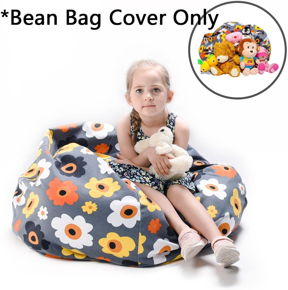 Stuffed Animal Storage Bean Bag Cover, 27" Velvet Toy Organizer