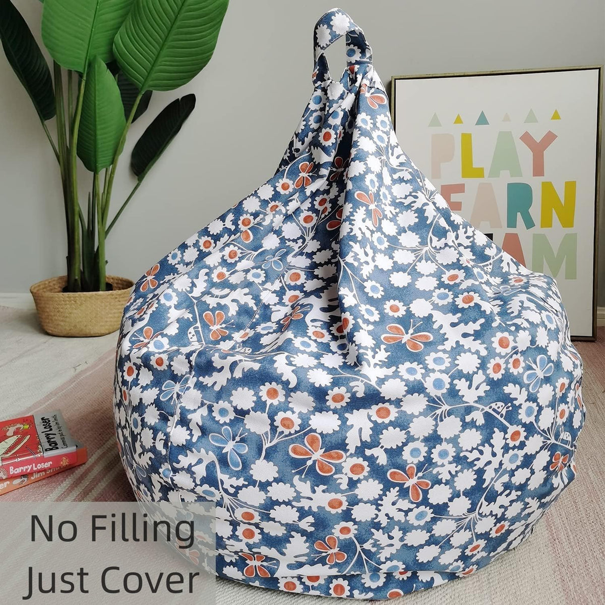 Stuffed Animal Storage Bean Bag Cover, 27" Velvet Toy Organizer