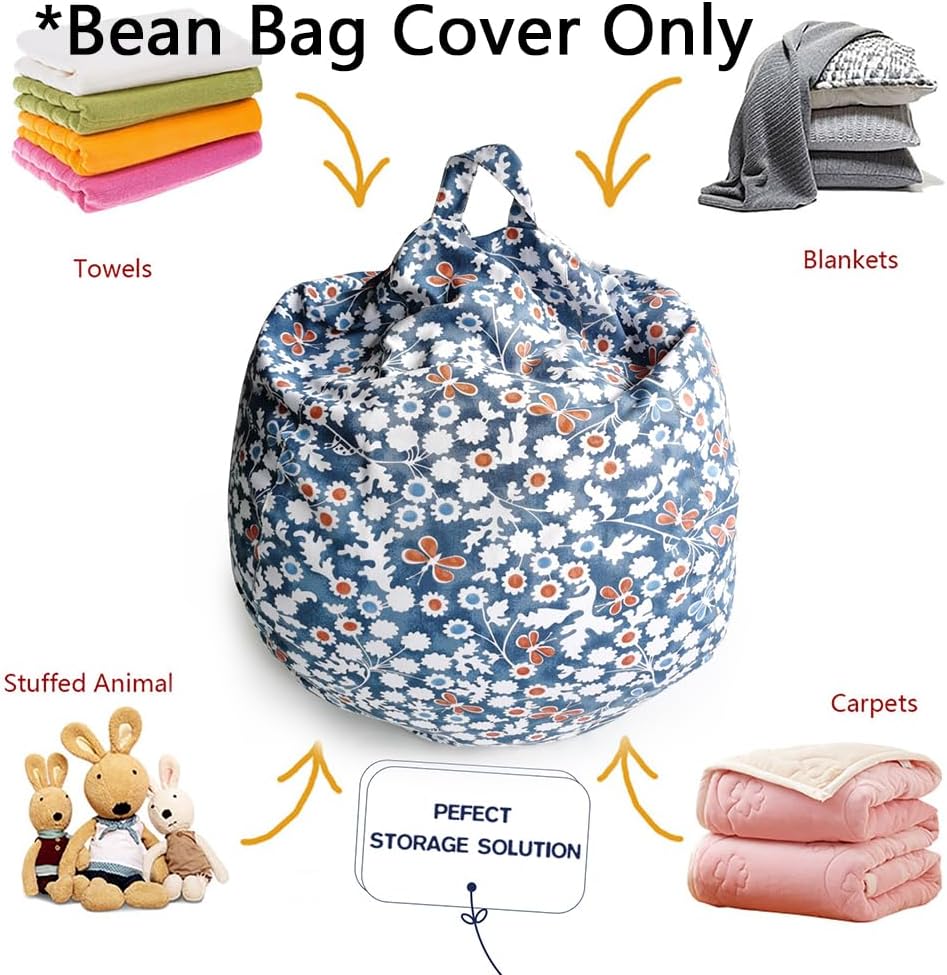 Stuffed Animal Storage Bean Bag Cover, 27" Velvet Toy Organizer