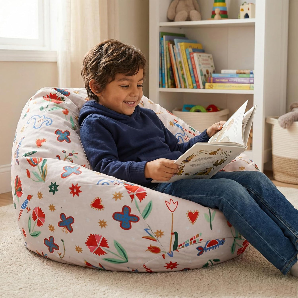 Stuffed Animal Storage Bean Bag Cover, 27" Velvet Toy Organizer