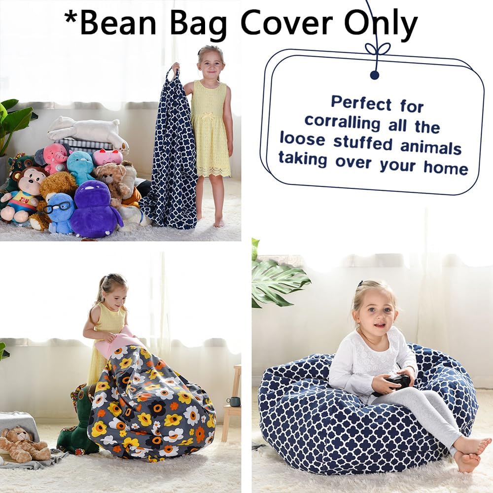 Stuffed Animal Storage Bean Bag Cover, 27" Velvet Toy Organizer
