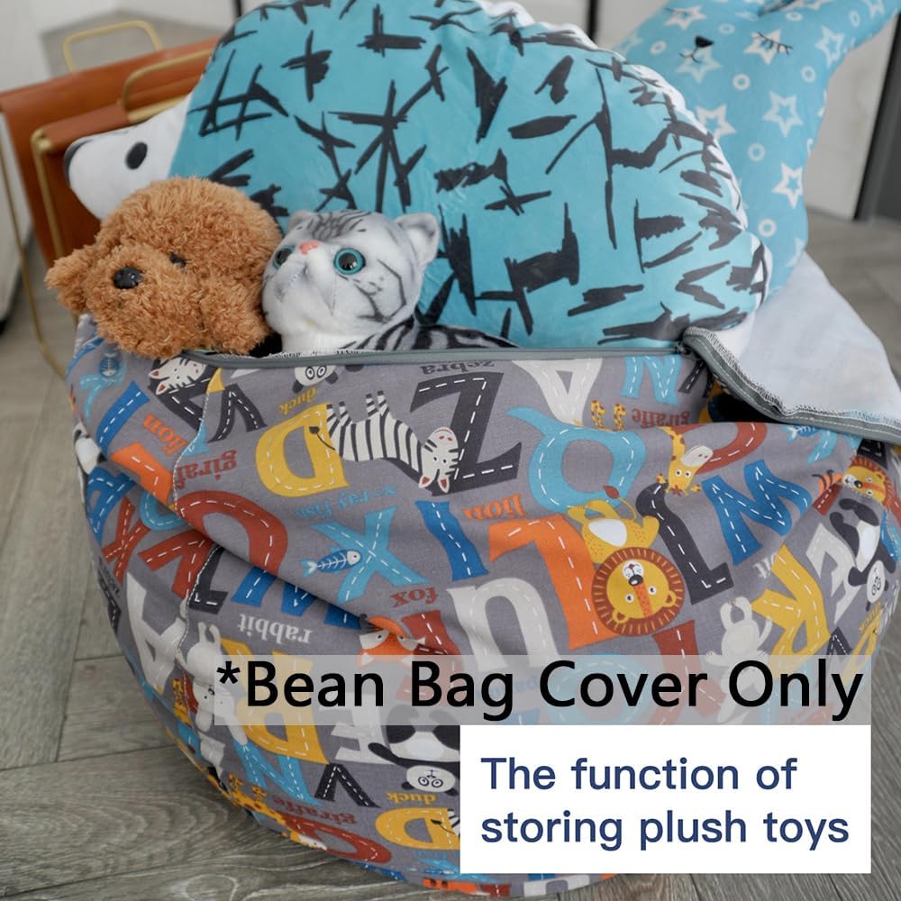 Stuffed Animal Storage Bean Bag Cover, 27" Velvet Toy Organizer