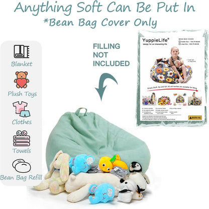 Stuffed Animal Storage Bean Bag Cover, 27" Velvet Toy Organizer