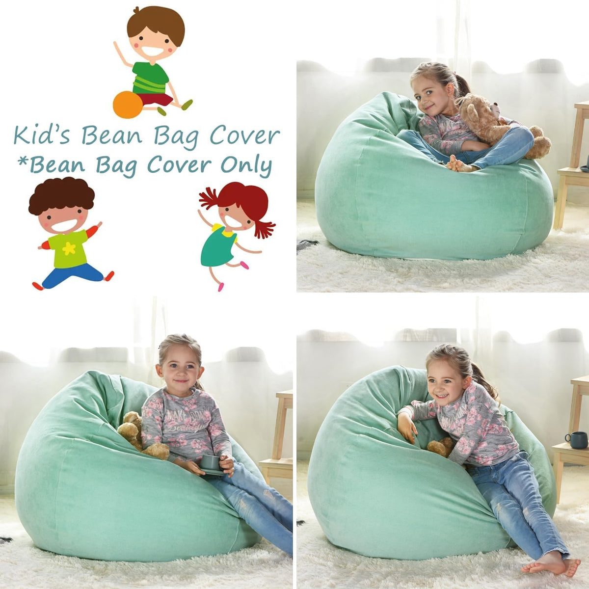 Stuffed Animal Storage Bean Bag Cover, 27" Velvet Toy Organizer