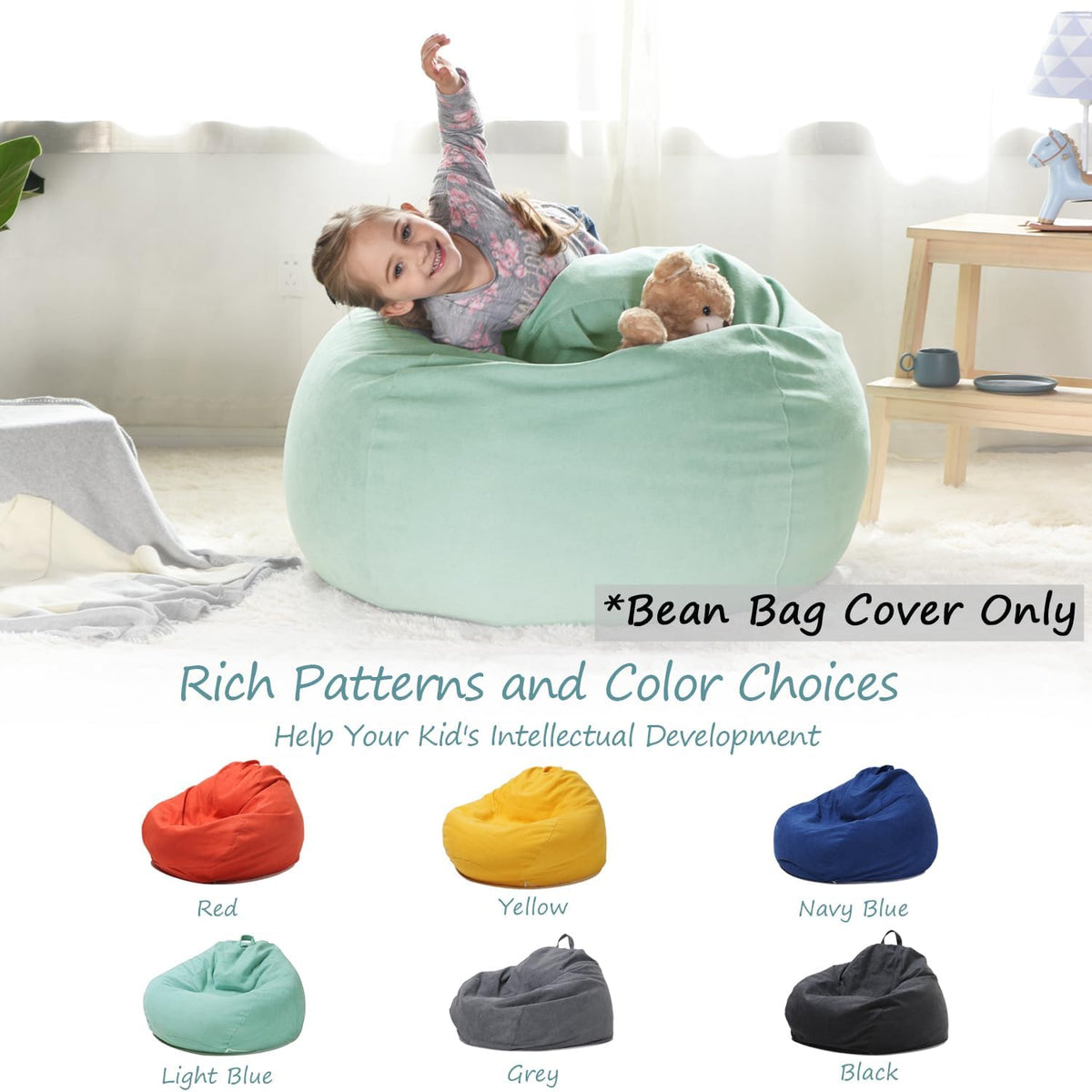 Stuffed Animal Storage Bean Bag Cover, 27" Velvet Toy Organizer