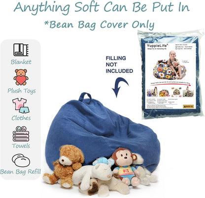 Stuffed Animal Storage Bean Bag Cover, 27" Velvet Toy Organizer